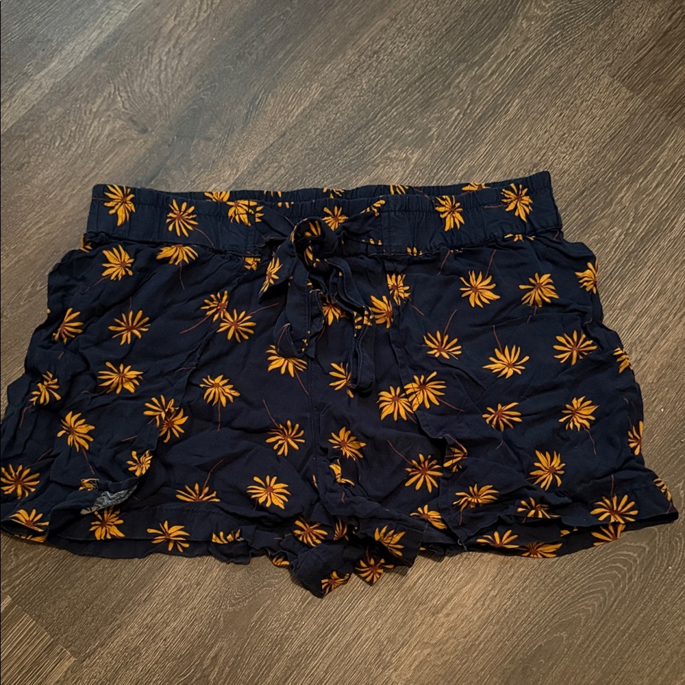Madewell Navy and Yellow Floral High Waist Shorts